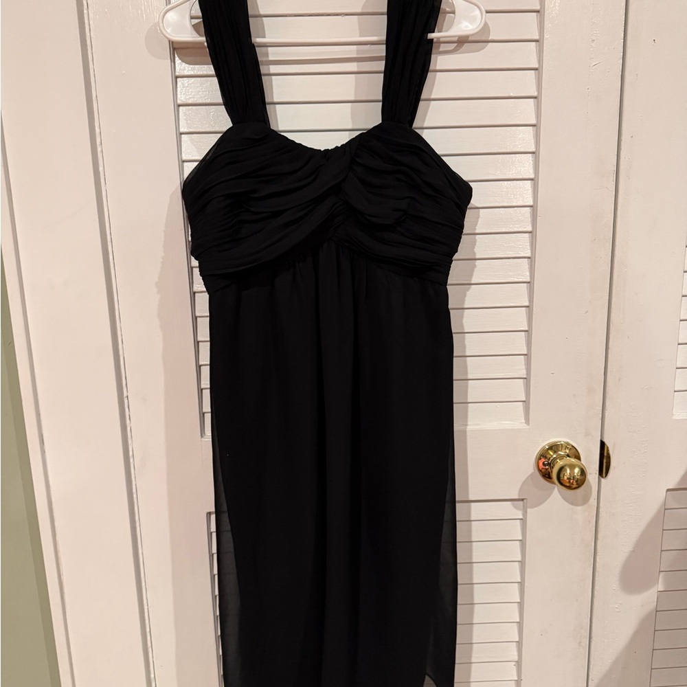 Motherhood Maternity Black Chiffon Dress – Pleated Bodice – Size M